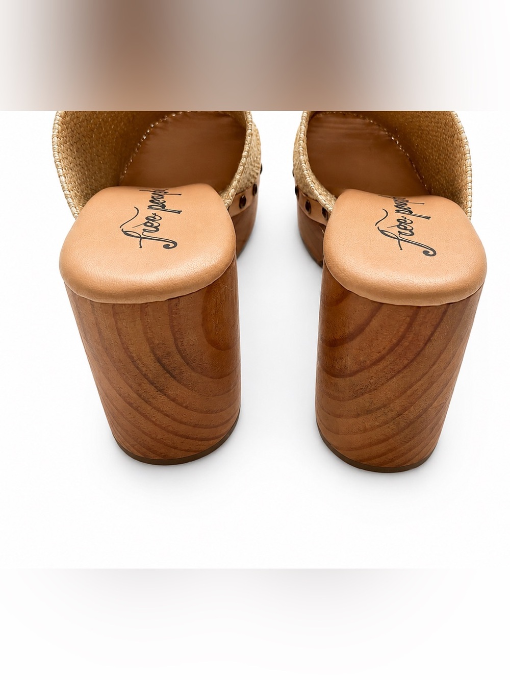 Free People Claudia Crochet Raffia Leather Studded Clogs Natural US 8.5 BNIB - Picture 5 of 11